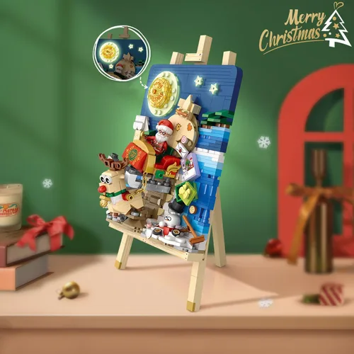 Vista 3 de Mini juego de bloques de pintura 3D de trineo de construcción, 646 piezas, kit de modelo de construcción de estereógrafo creativo, juguete