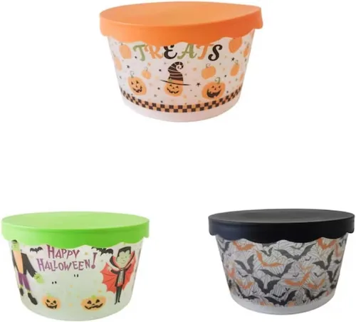 Vista 2 de SCBS - Contenedor temático de Halloween con tapa de color morado con diseño de bruja