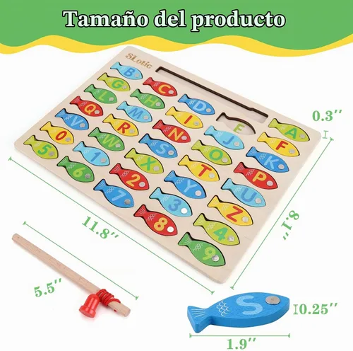Vista 2 de Slotic Juego de pesca de madera magnético para niños pequeños – Alfabeto ABC Fish Catching Counting Aprendizaje Educación Matemáticas Preescolar