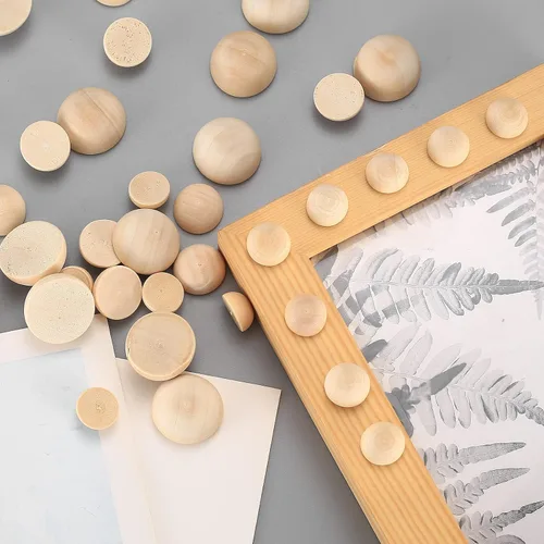 Vista 3 de 200 piezas de cuentas de madera semiredondas, bolas de madera divididas naturales sin terminar, 0.472 in/0.591 in/0.787 in, pequeñas bolas