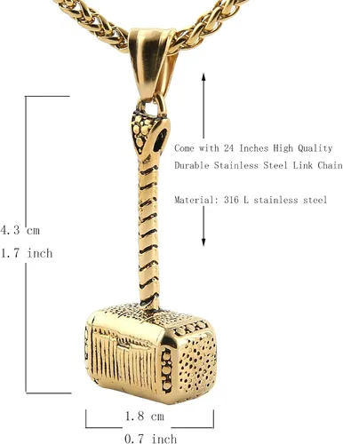 Vista 3 de HZMAN Dije para collar del Martillo de Thor, para hombre o mujer, cadena de 24 pulgadas