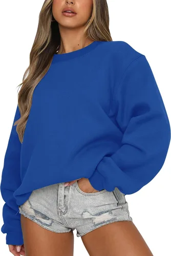 Vista 20 de Fanway&EC - Sudadera de manga larga para mujer, cuello redondo, casual, sudadera con capucha de gran tamaño, tops de otoño Rosa albaricoque