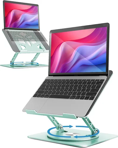 Vista 15 de Soporte ajustable para laptop de escritorio - Elevador portátil para laptop con base giratoria, soporte plegable de aluminio para computadora Negro