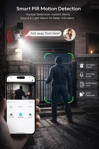Vista 7 de Rraycom Cámara de seguridad celular 4G LTE inalámbrica para exteriores, sin WiFi, con energía solar, vista en vivo de 360°, visión nocturna a