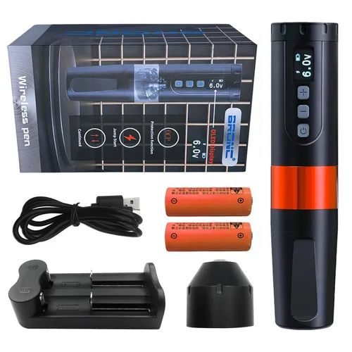 Vista 5 de BRONC Máquina de tatuaje V2 Fuente de estilo de pluma rotativa Motor sin núcleo 2,000 mAh Potencia de batería (naranja)