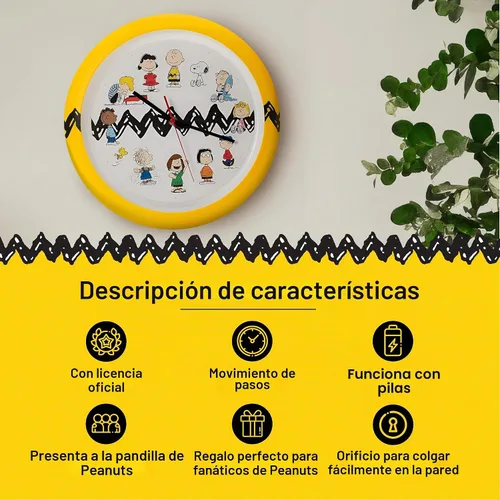 Vista 5 de Mark Feldstein Peanuts Zig Zag - Reloj de pared, color amarillo y negro