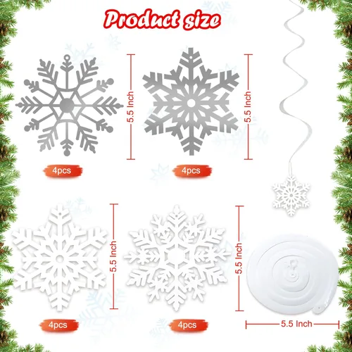 Vista 2 de Decoración de remolino colgante de copo de nieve de Navidad de 42 quilates, serpentinas de plástico para decoración colgante de techo, guirnalda