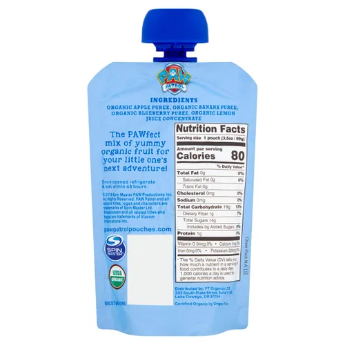 Vista 2 de Paw Patrol Bold Blueberry Organic Mixed Fruit Squeeze Pouch 3.5 oz (paquete de 10)