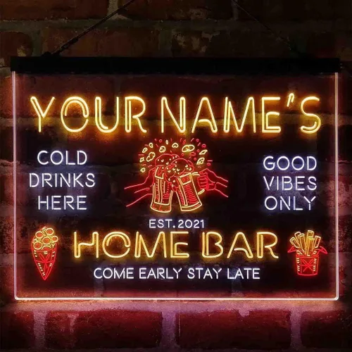 Vista 9 de Tazas de cerveza personalizadas para bar en casa, letrero de luz LED de neón tricolor, nombre personalizado, fecha, texto, cita, fuente verde, rojo