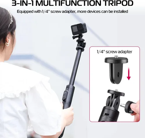 Vista 4 de ULANZI SK-03 Trípode selfie stick, trípode de 64" profesional y estable para teléfono inteligente/cámara de acción, soporte de teléfono extensible