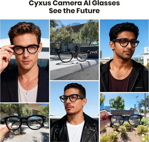 Vista 5 de Cyxus Lentes de cámara inteligente AI, lente de 8 MP, fotos 4K y grabación de video 1080P traducción AI Q&A Traducción TR90 Marco ligero Bluetooth