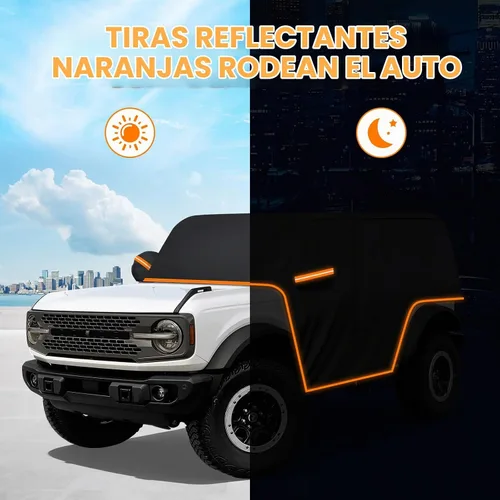 Vista 2 de Funda de coche para Ford Bronco de 2 puertas, 420D, funda impermeable para todo tipo de clima, sol, lluvia, UV, polvo, cubierta de cabina