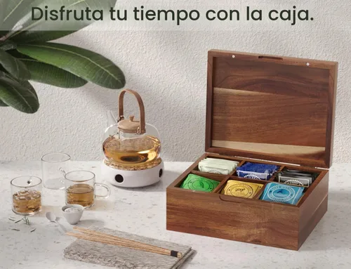 Vista 6 de Bolsa de té de madera de acacia con 6 compartimentos