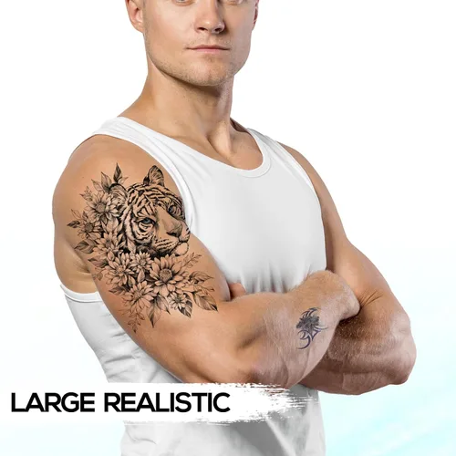 Vista 4 de Kotbs 6 hojas de tatuajes temporales realistas de animales realistas para hombres y mujeres, calcomanías de tatuaje impermeables para adolescentes