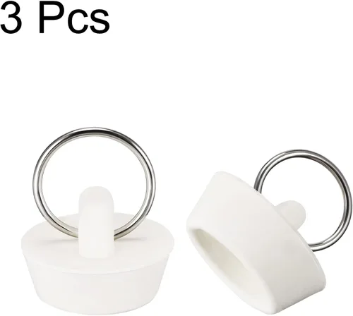 Vista 3 de uxcell Tapón de goma para fregadero, tapón de drenaje blanco para drenaje de 1 a 1-1/16 pulgadas con anillo para colgar para tina, cocina y baño, 3