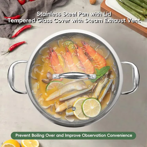 Vista 5 de Juego de 11 piezas de ollas y sartenes, juego de utensilios de cocina de acero inoxidable 18/10, compatible con inducción, revestimiento libre
