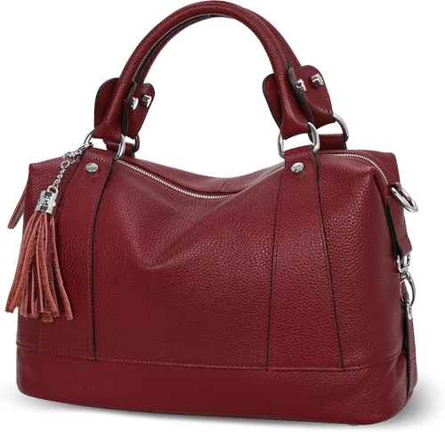 Vista 18 de Heshe Bolsos de hombro de cuero genuino para mujer, bolsos satchel, bolsos bandolera de cuero real para damas Beige