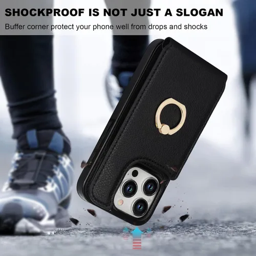 Vista 7 de Folosu Funda compatible con iPhone 15 Pro con soporte para tarjetas, rotación de 360°, soporte de anillo de dedo con función atril, bloqueo RFID