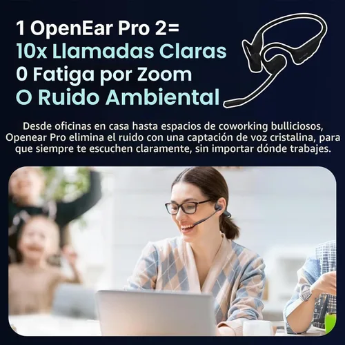 Vista 2 de NUROUM OpenEar Pro 2 - Auriculares con micrófono, auriculares Bluetooth con reducción de ruido, auriculares inalámbricos para el trabajo, conexión