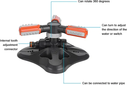 Vista 2 de Fydun Sistema automático de riego giratorio de 360 grados con 3 brazos para jardín y patio, césped, herramienta automática de rotación de 360 grados