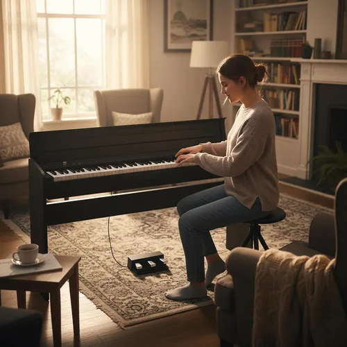 Vista 4 de Korg Piano digital LP-180, paquete negro con banco de muebles, libro de instrucciones, DVD instructivo de Austin Bazaar y paño de pulido