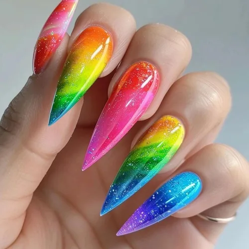Vista 11 de MISUD Uñas a presión largas Stiletto con pegamento de plata cromada, diseño de cadena gótica Y2K acrílica 24 piezas