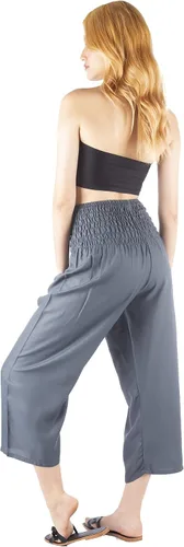 Vista 6 de Culottes para mujer, pantalones gaucho de pierna ancha, capris para mujer, cintura alta, palazzo, para yoga, la playa o todo el verano