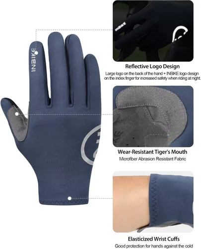Vista 3 de INBIKE Guantes de ciclismo para hombre y mujer, forro polar fino, para pantalla táctil, guantes de bicicleta acolchados para correr, conducir