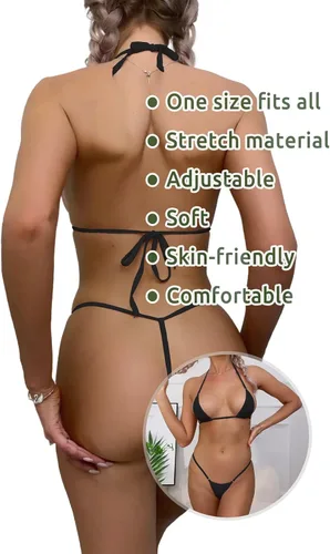 Vista 3 de Dadress Conjunto de bikini de tanga para mujer, sexy, micro brasier, bikinis