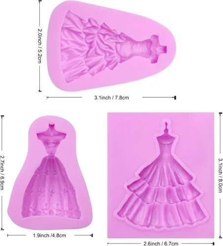Vista 2 de Moldes de silicona para vestido de novia, falda de vestido de chocolate para hornear moldes para decoración de pasteles de boda, dulces, azúcar
