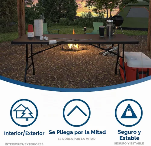 Vista 4 de COSCO Mesa de banquete plegable por la mitad de 6 pies con asa, negro