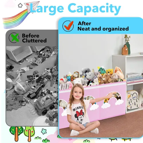 Vista 4 de Caja de juguetes extra grande, organizador de almacenamiento de juguetes con ventanas transparentes, caja de almacenamiento plegable para niños