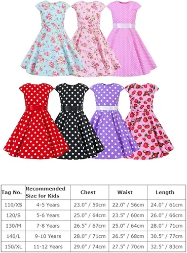 Vista 7 de Vestido de noche para niñas, estilo vintage de los años 50, con estampado de lunares, floral, rockabilly para fiesta de graduación, vestido de té