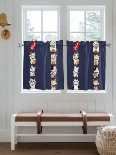 Vista 3 de Cortinas japonesas Noren para ventana de 24 pulgadas de largo, juego de 2 paneles, cortinas de cocina con bolsillo para cortinero, cortinas