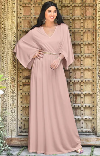 Vista 2 de KOH KOH Vestido largo y elegante para mujer, con cuello en V, manga murciélago, cóctel, caftán