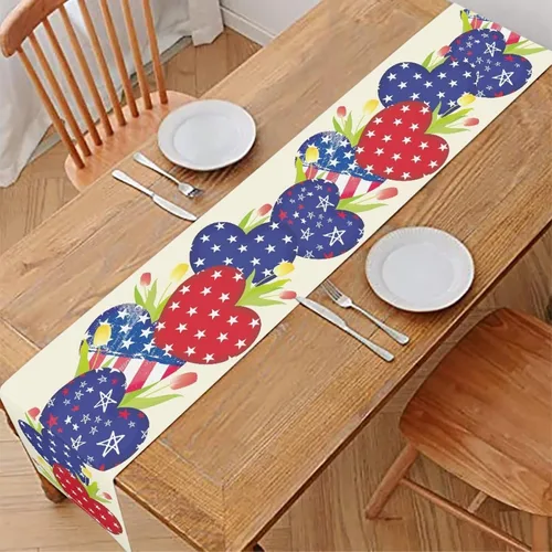 Vista 2 de GLENLCWE Camino de mesa con la bandera de Estados Unidos, Día de la Independencia de Estados Unidos, patriótico para fiestas, sala de estar, cocina