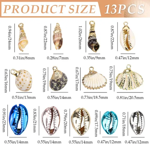 Vista 2 de FERCAISH Accesorios trenzados para el cabello, 13 piezas de diferentes conchas de coleta, joyería para el cabello, colgantes de esmalte de concha
