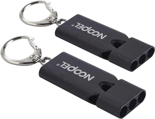 Vista 2 de Whistle Emergency Noopel - Silbatos de supervivencia de tres tubos, paquete de 2 con cordón y llavero para senderismo, camping, kayak, deportes