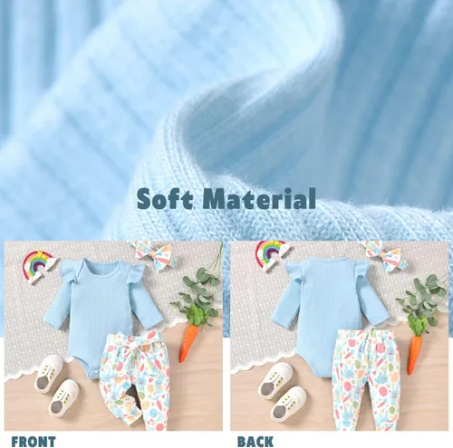 Vista 73 de Aalizzwell Conjunto de mameluco acanalado para bebé recién nacido prematuro para otoño e invierno