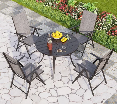 Vista 21 de PHI VILLA Juego de comedor al aire libre para 4, mesa de metal con sillas plegables, negro
