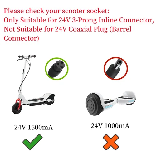 Vista 9 de EGK - Cargador de repuesto de 24 V de 6.6 pies para Razor MX350 MX400 E300 E200 E150 E125 E100 Scooter, Dirt Bike, Quad ATV, Bolsillo, Deportes Mod