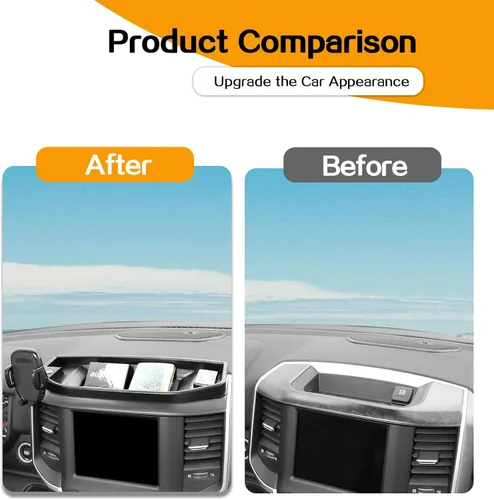 Vista 2 de Hoolcar Soporte para teléfono Ram Dash con bandeja de almacenamiento, compatible con Dodge Ram 2018-2023, accesorios interiores