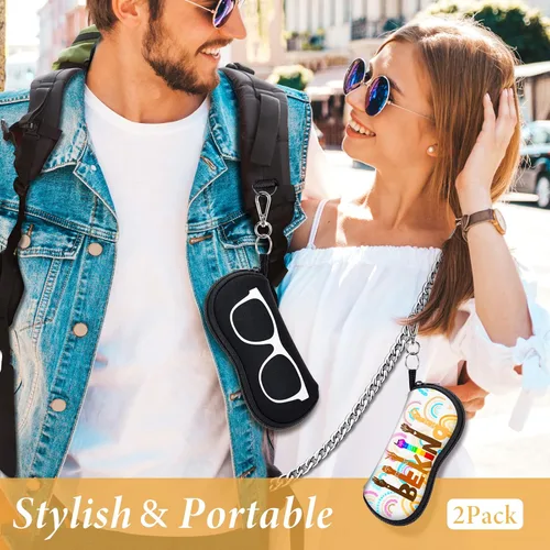 Vista 4 de Estuche para lentes de sol, bolsa de viaje suave para niños, mujeres y hombres, fundas delgadas de neopreno con cierre de clip, paquete de 2