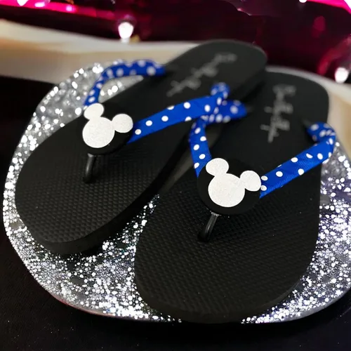 Vista 5 de Bling Mickey Mouse Disney Flip Flops Sandals for Girls and Ladies