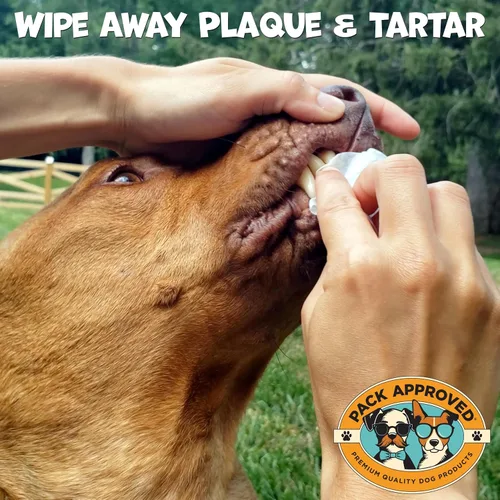 Vista 2 de Pack Approved Toallitas dentales para perros – Toallitas de dientes de perro para cuidado bucal, sarro y removedor de placa – Limpia y refresca