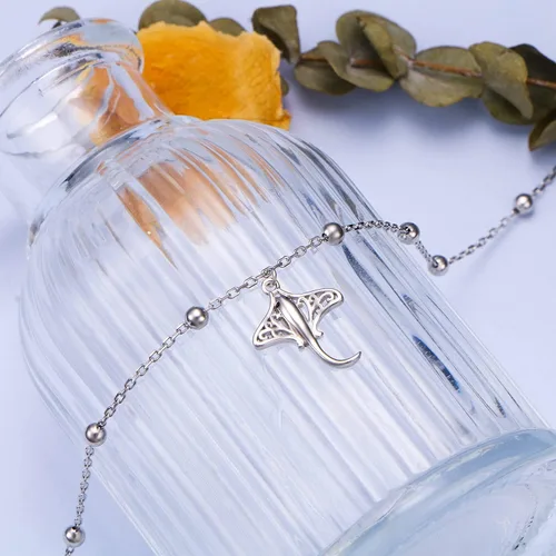 Vista 6 de Ladytree Tobillera para mujer de plata de ley 925, diseño de conejo, mantarraya, pulpo, cuentas, ajustable, tema de pie, pulsera de tobillo