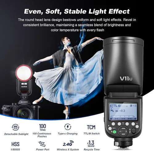 Vista 4 de Godox V1 Pro S V1Pro-S U Flash para cámara Sony V1 Pro-S con 2 unidades VB30 cabeza redonda TTL Flash