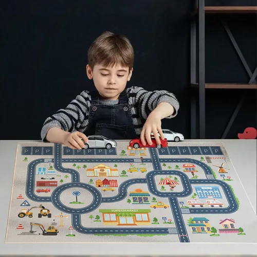 Vista 4 de Alfombra para niños de 5 x 7 pies, alfombras de automóvil para autos de juguete para niños, alfombras antideslizantes para niños, alfombras de área