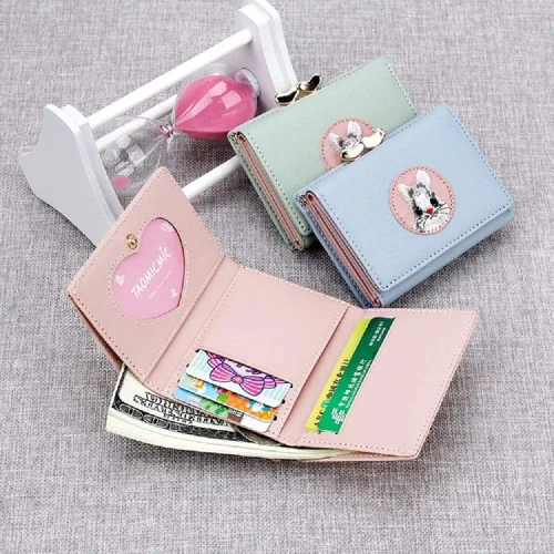 Vista 2 de JIUFENG Cartera corta con bloqueo RFID para mujer, monederos multiusos, con bordado de animales, para tarjetas de crédito, monedas, monederos