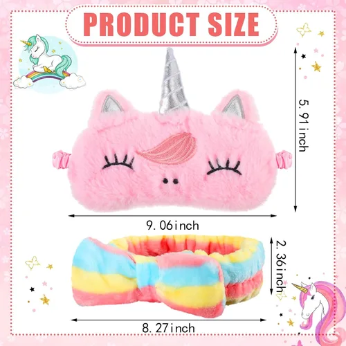 Vista 2 de Hanaive 24 piezas de suministros para fiestas de pijamadas, incluyen 12 máscaras de ojos de unicornio y 12 diademas para el pelo con pajarita